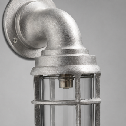 Beachamwell - Raw Cast Aluminium Caged Bulkhead Wall Light | Outdoor & Bathroom | 10.5 Inch