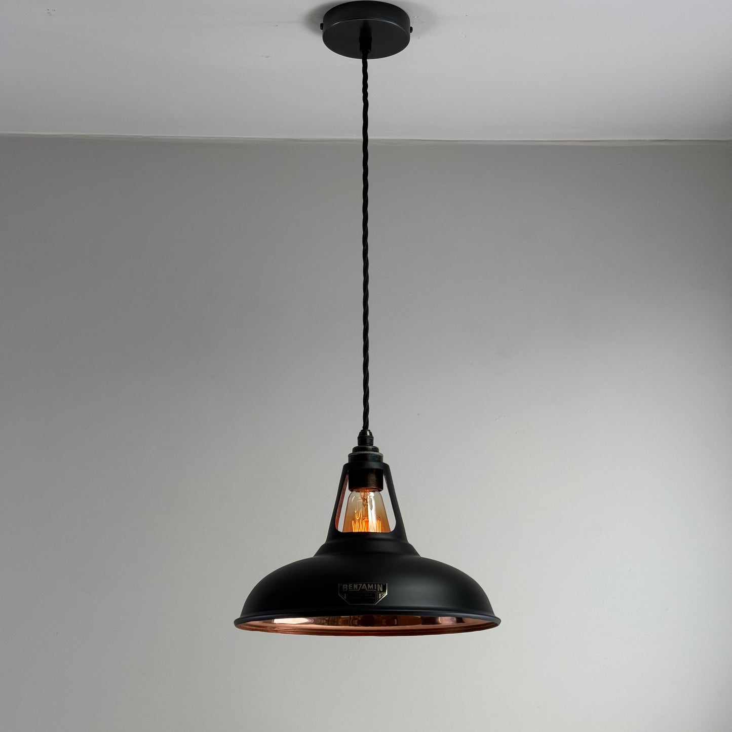 Cawston - Matt Black & Solid Copper Lampshade Slotted Design Pendant Ceiling Light - 11 Inch *Pre Order*