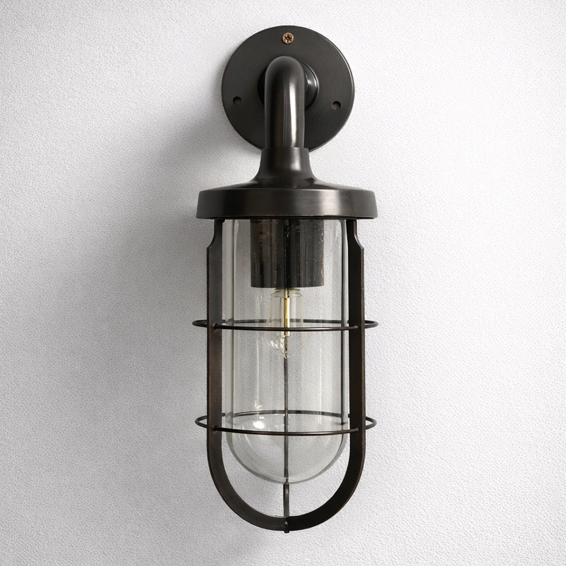 Runton - Solid Bronzed Antique Brass Sconce Swan Neck Industrial Outdoor Wall Light