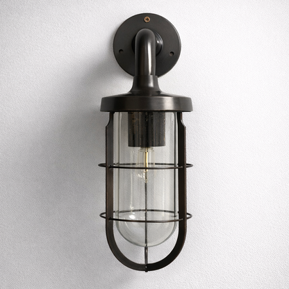 Runton - Solid Bronzed Antique Brass Sconce Swan Neck Industrial Outdoor Wall Light
