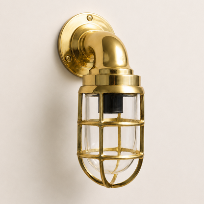 Beachamwell - Solid Brass Caged Swan Neck Outdoor & Bathroom Wall Light - 10.5 Inch