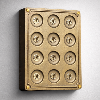 12 Gang 2 Way Bronze Solid Cast Metal Surface Mounting Conduit Light Switch Industrial - BS EN Approved Vintage Crabtree 1950