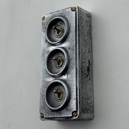 3 Gang 2 Way Solid Cast Metal Toggle Light Switch | Industrial Vintage Surface Mounted *Factory Second*