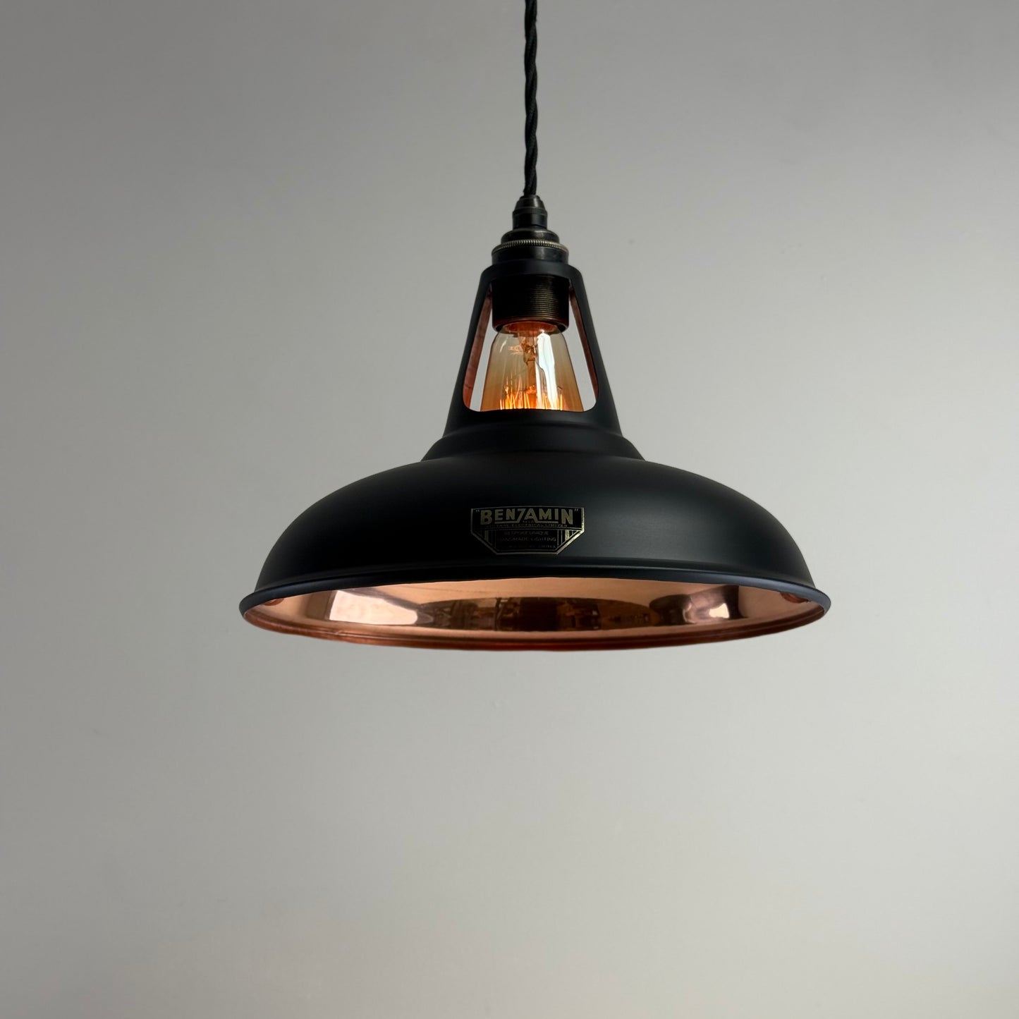 Cawston - Matt Black & Solid Copper Lampshade Slotted Design Pendant Ceiling Light - 11 Inch *Pre Order*