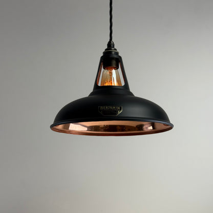Cawston - Matt Black & Solid Copper Lampshade Slotted Design Pendant Ceiling Light - 11 Inch *Pre Order*