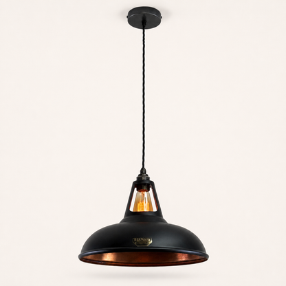 Cawston XL Matt Black & Antique Copper Coolicon Lampshade Pendant Light - 14 Inch