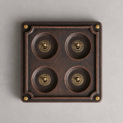 4 Gang 2 Way Antique Copper Conduit Toggle Light Switch | Solid Cast Metal
