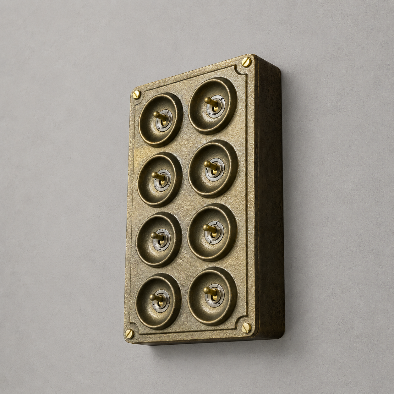 8 Gang 2 Way Bronze Cast Metal Toggle Light Switch | Industrial Surface Mounted Conduit Style