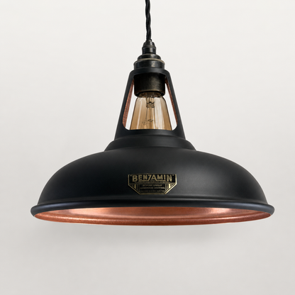 Cawston - Matt Black & Antique Copper Coolicon Lampshade Pendant Light - 11 Inch