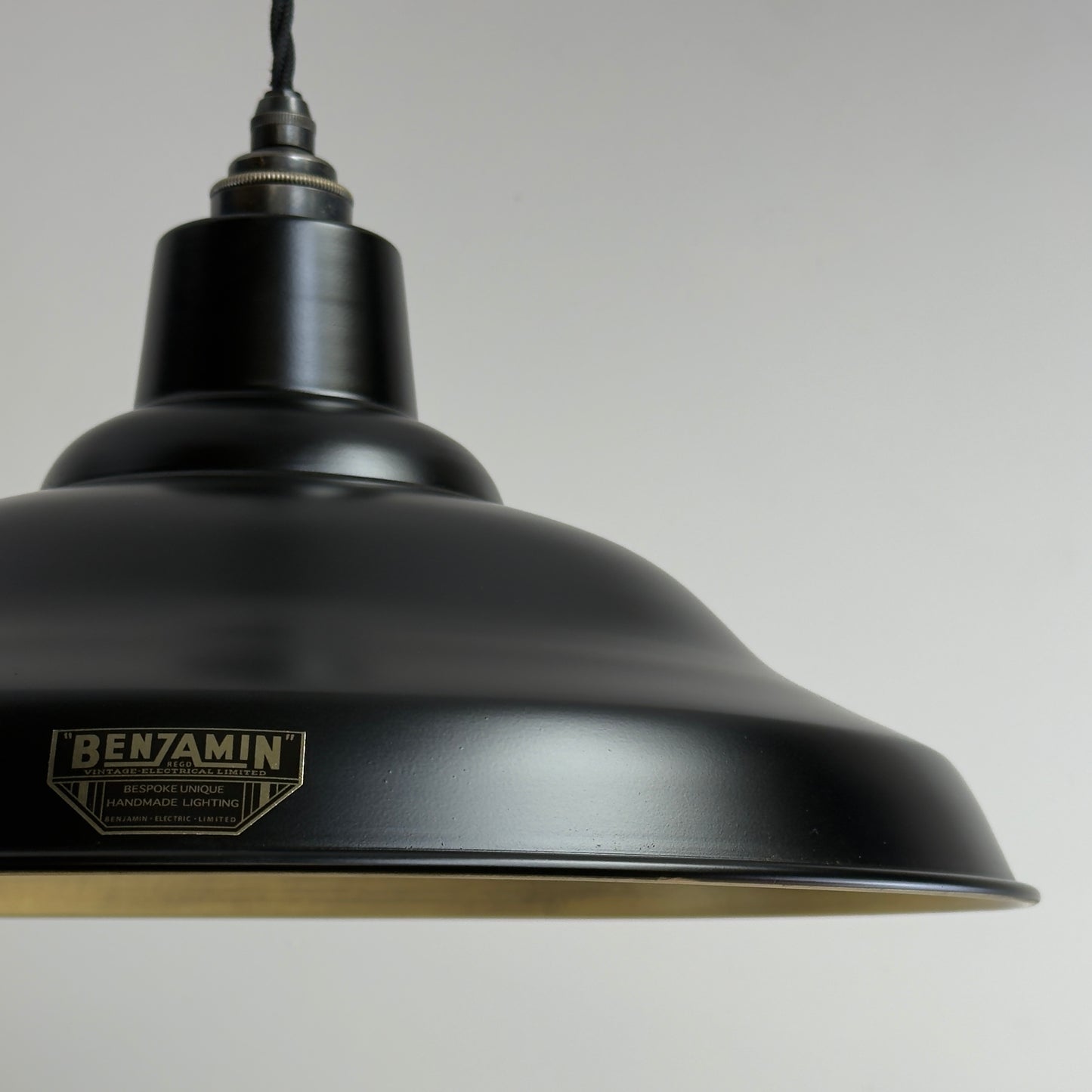 Bawsey Matt Black & Antique Brass Lampshade Pendant Light - 16 Inch