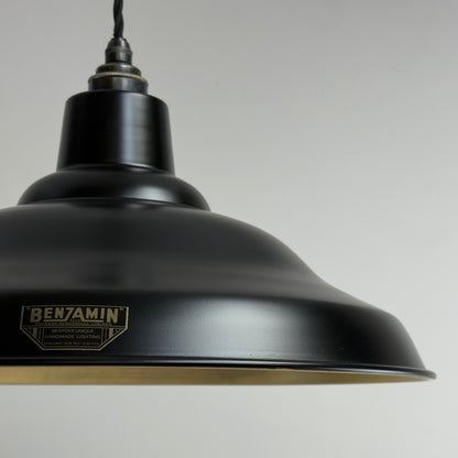 Bawsey Matt Black & Antique Brass Lampshade Pendant Light - 16 Inch
