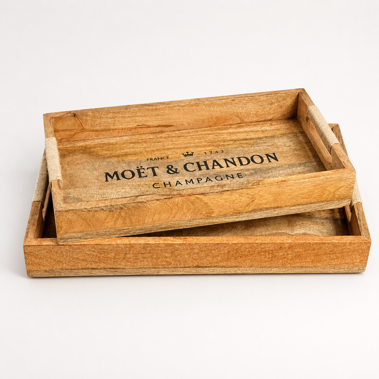 Wooden Serving Trays Moët & Chandon Champagne Butlers Crates Storage Boxes Natural Finish