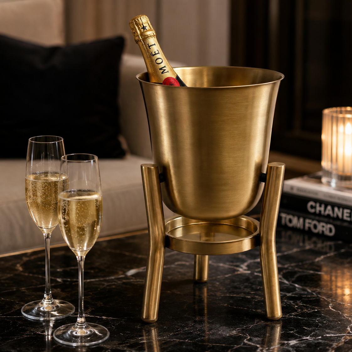 Rocket Antique Brass Tabletop & Floor Standing Champagne Cooler