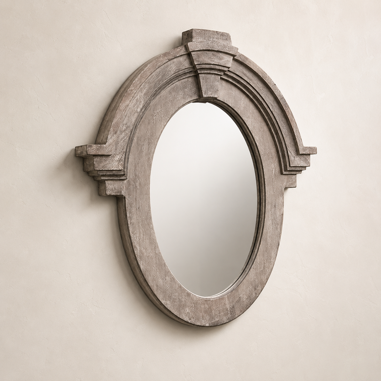 Mansard Arched Mirror | Hand-Carved Whitewashed Mango Wood
