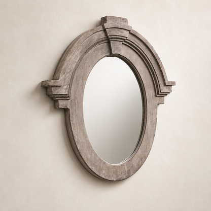 Mansard Arched Mirror | Hand-Carved Whitewashed Mango Wood