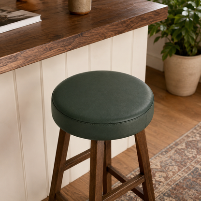 Dark Green Genuine Leather Bar Stool Replacement Seat - 31cm
