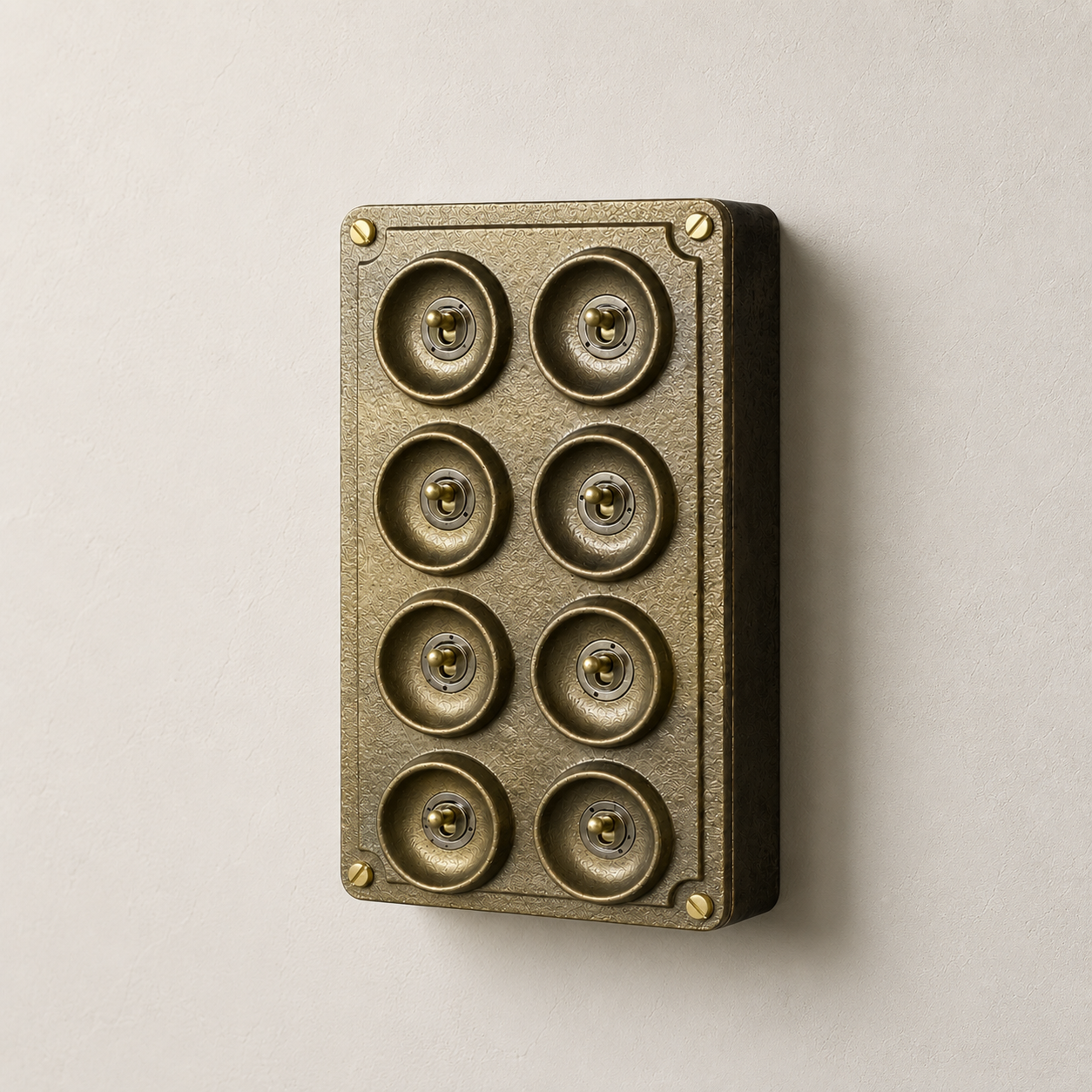 8 Gang 2 Way Bronze Cast Metal Toggle Light Switch | Industrial Surface Mounted Conduit Style