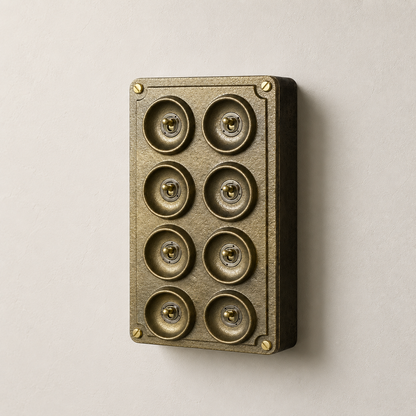 8 Gang 2 Way Bronze Cast Metal Toggle Light Switch | Industrial Surface Mounted Conduit Style