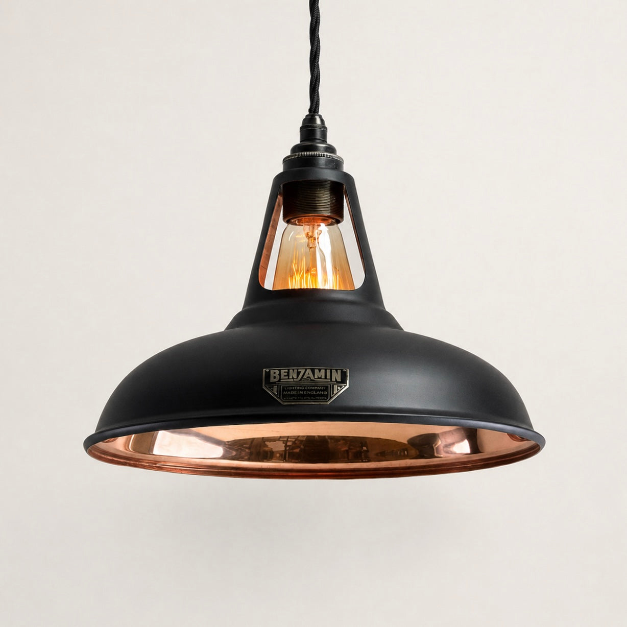 Cawston Matt Black & Solid Copper Coolicon Lampshade Pendant Light - 11 Inch