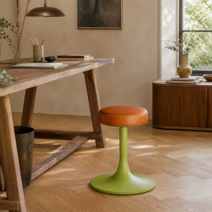 The Schoolhouse Wasabi Green & Tan Leather Seat Stool