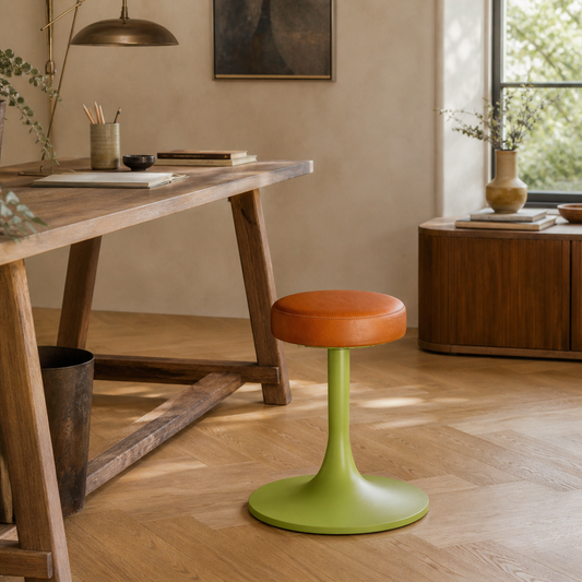The Schoolhouse Wasabi Green & Tan Leather Seat Stool
