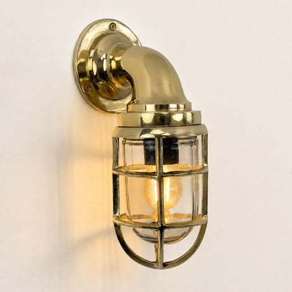 Beachamwell Solid Brass Caged Swan Neck Wall Light - IP65