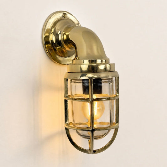 Beachamwell Solid Brass Caged Swan Neck Wall Light - IP65