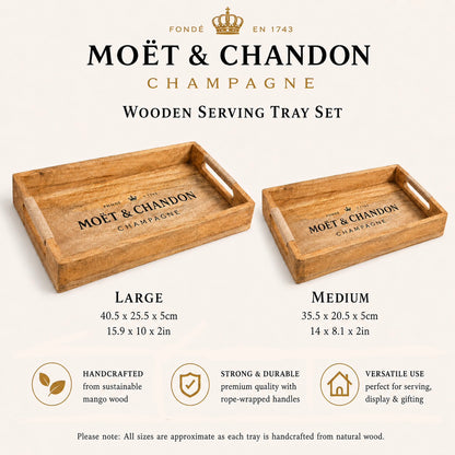 Wooden Serving Trays Moët & Chandon Champagne Butlers Crates Storage Boxes Natural Finish