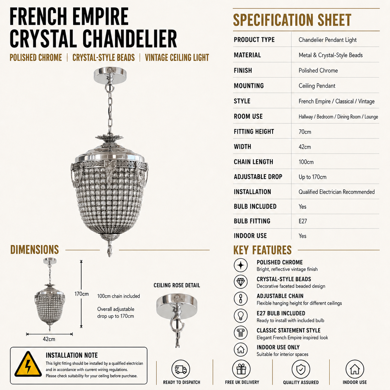 XL French Empire Classical Basket Crystal Ballroom Chandelier