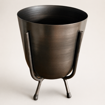Pewter Grey Indoor Plant Pot & Stand | Small Metal Planter