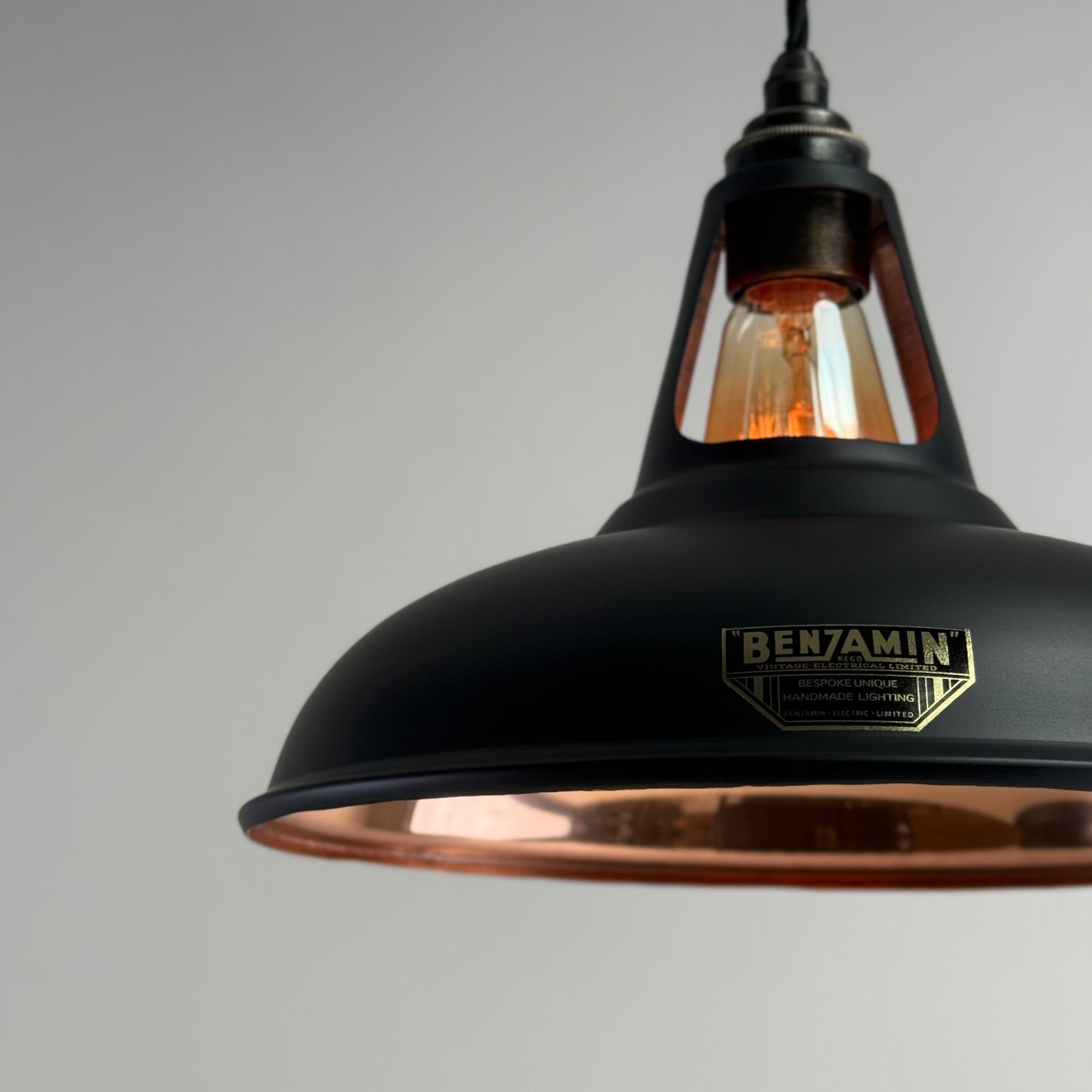 Cawston - Matt Black & Solid Copper Lampshade Slotted Design Pendant Ceiling Light - 11 Inch *Pre Order*