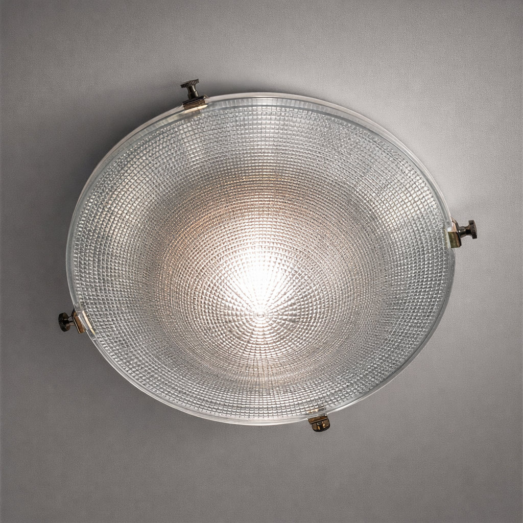 Houghton ~ Flush Mount Holophane Glass Light Vintage Design