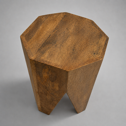 Solid Mango Wood Side Table | Retro Carved Coffee Table Stool