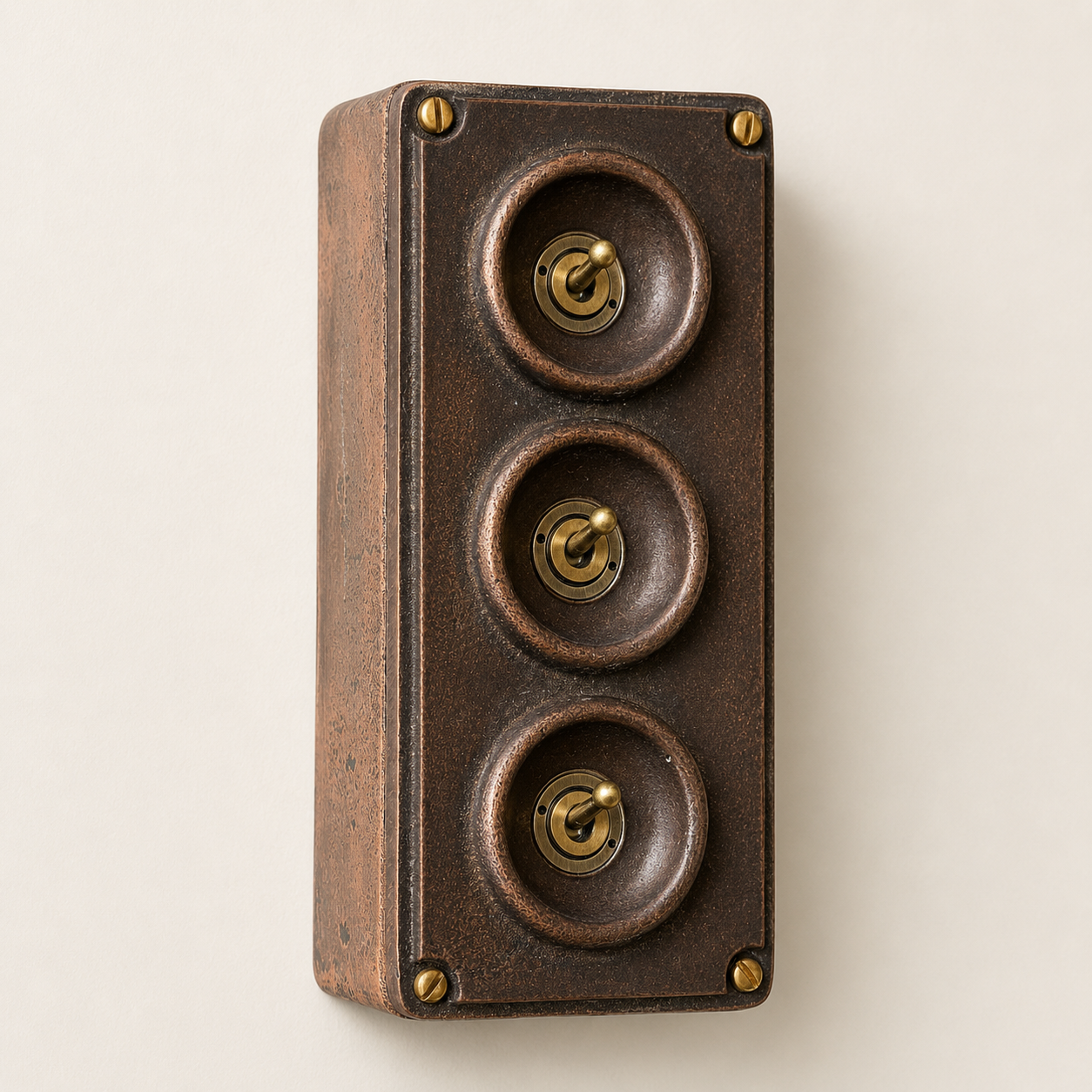 3 Gang Antique Copper Metal Conduit Light Switch Industrial 2 Way