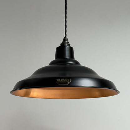Bawsey ~ Matt Black & Copper Lampshade Pendant Ceiling Light ~ 16 Inch