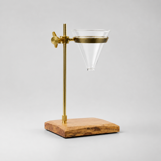 Slow Drip Pour Over Coffee Stand | Brass, Wood & Glass Brewer