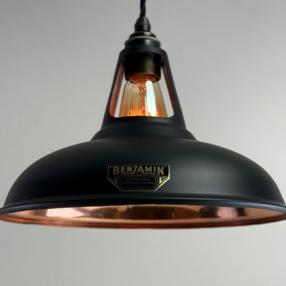 Cawston - Matt Black & Solid Copper Lampshade Slotted Design Pendant Ceiling Light - 11 Inch *Pre Order*
