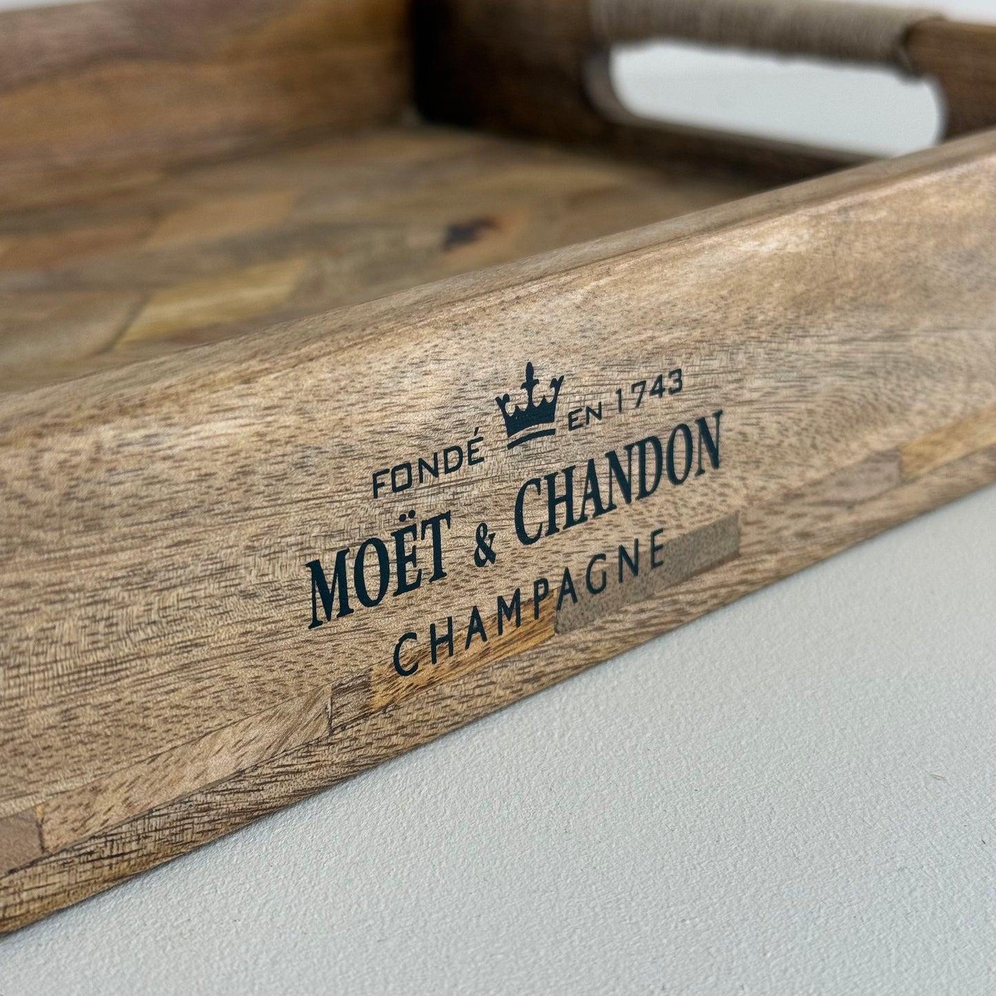 Moët & Chandon Champagne Butlers Wooden Serving Trays Natural Patchwork