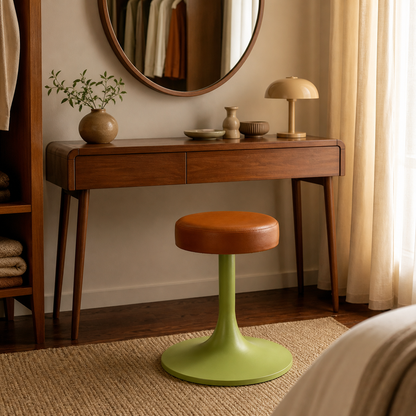 The Schoolhouse Wasabi Green & Tan Leather Seat Stool