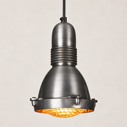 Coltishall - Industrial Pewter Grey Pendant Light Textured Glass