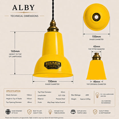 Alby - Summer Yellow Enamel Shade Pendant Light | 6 Inch