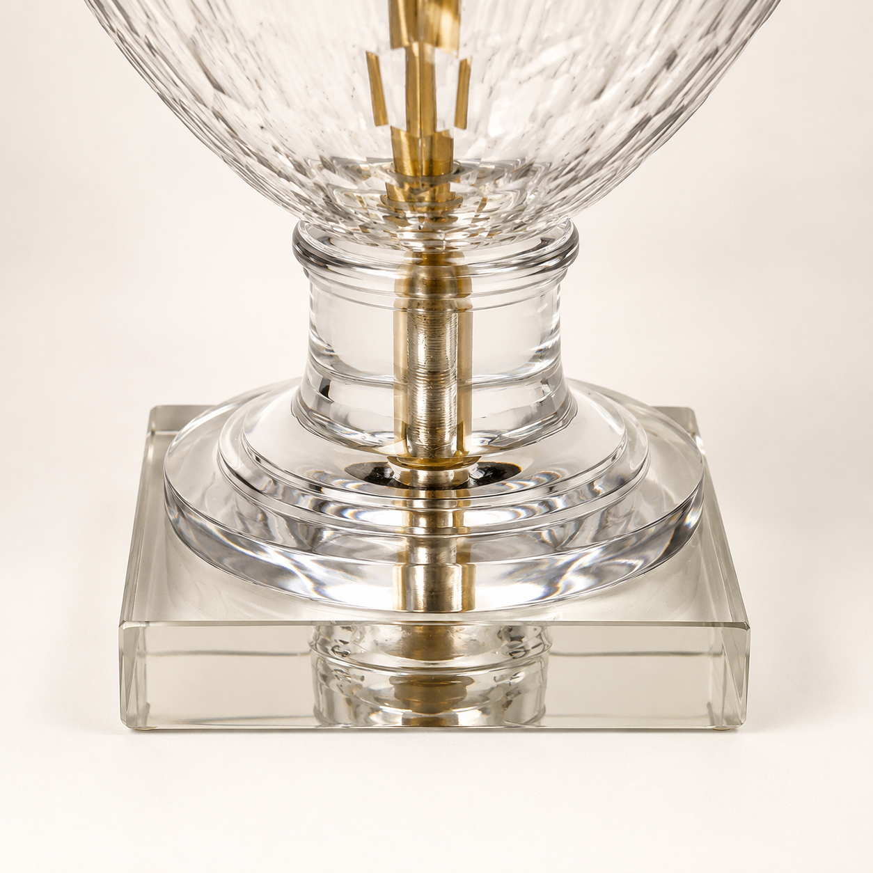 Luxury Clear Cut Glass Table Lamp Base with Antique Brass Finish