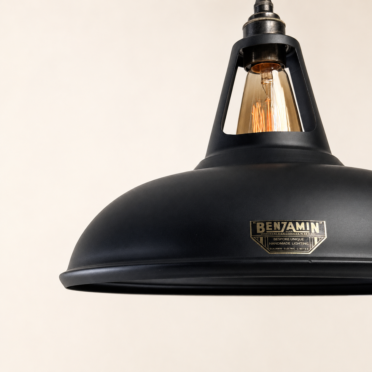 Cawston XL - Matt Black Lampshade Slotted Design Pendant Ceiling Light - 14 Inch