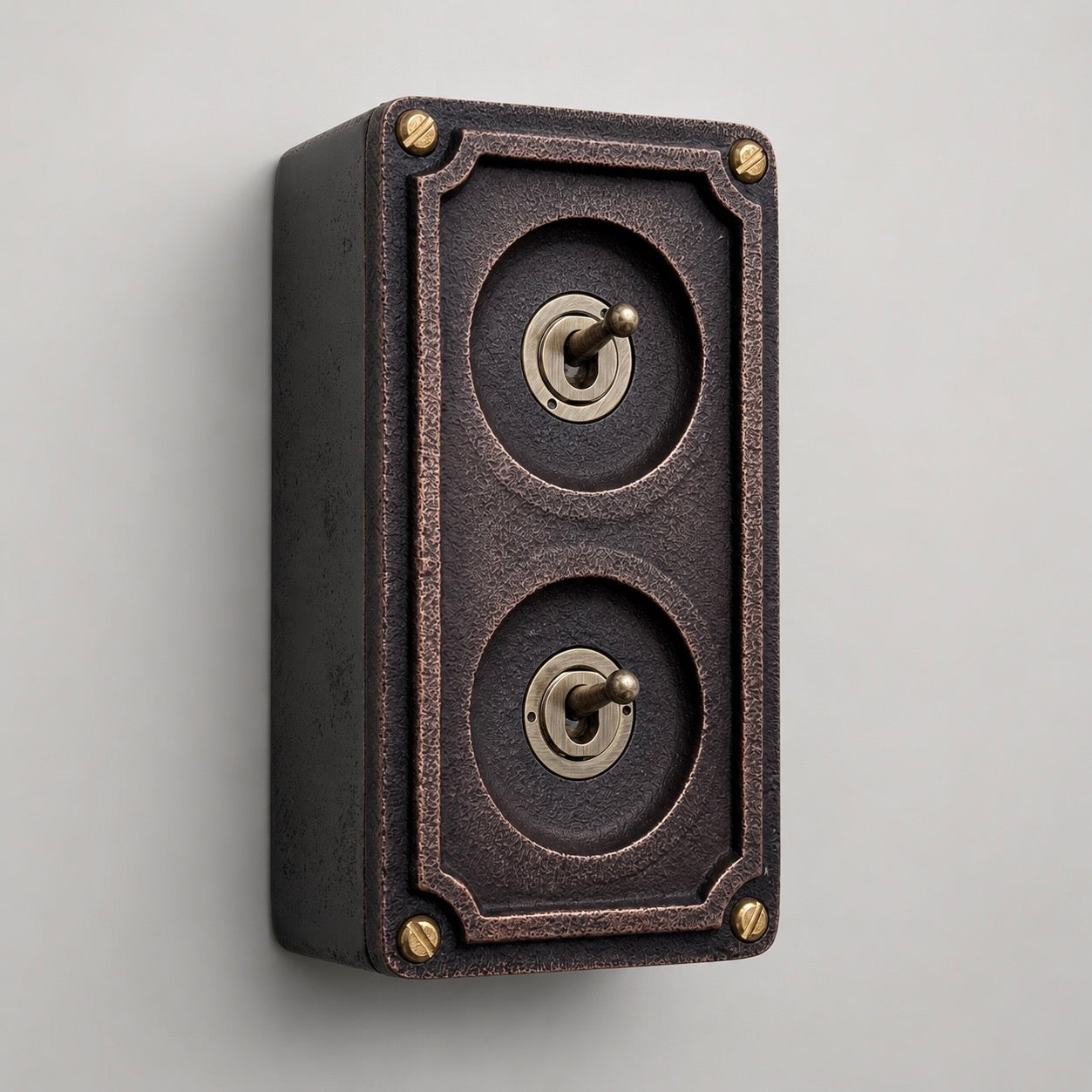 Double 2 Gang Antique Copper Metal Conduit Light Switch