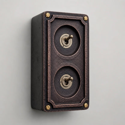 Double 2 Gang Antique Copper Metal Conduit Light Switch