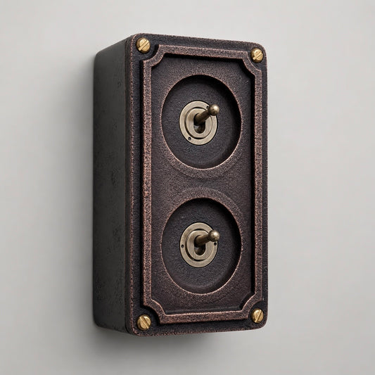 Double 2 Gang Antique Copper Metal Conduit Light Switch