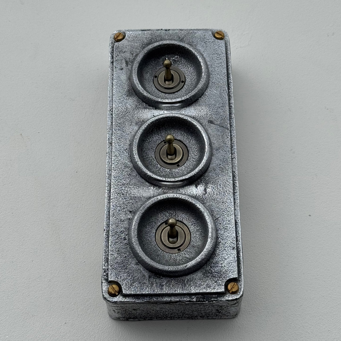 3 Gang 2 Way Solid Cast Metal Toggle Light Switch | Industrial Vintage Surface Mounted *Factory Second*