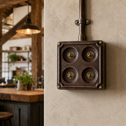4 Gang 2 Way Antique Copper Conduit Toggle Light Switch | Solid Cast Metal