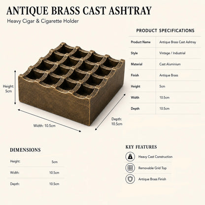 Antique Brass Cast Ashtray | Heavy Cigar Holder & Home Bar Decor