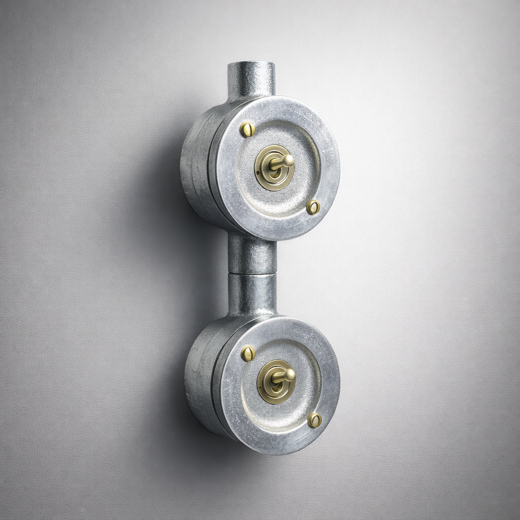 Double Gang Solid Cast Conduit Metal Light Switch Industrial 2 Way